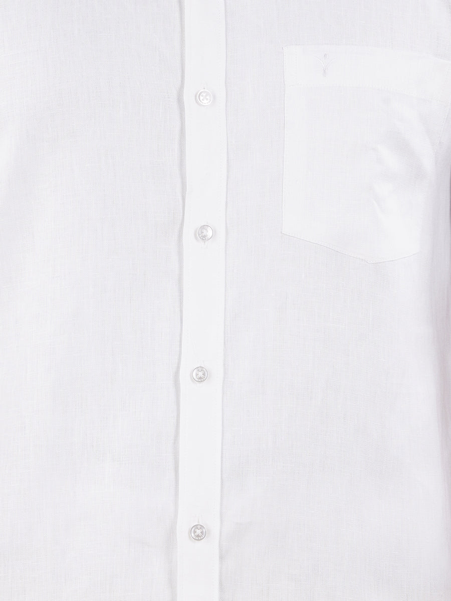 Mens Premium Pure Linen Shirt Half Sleeve with Double Dhoti White 770-Button view