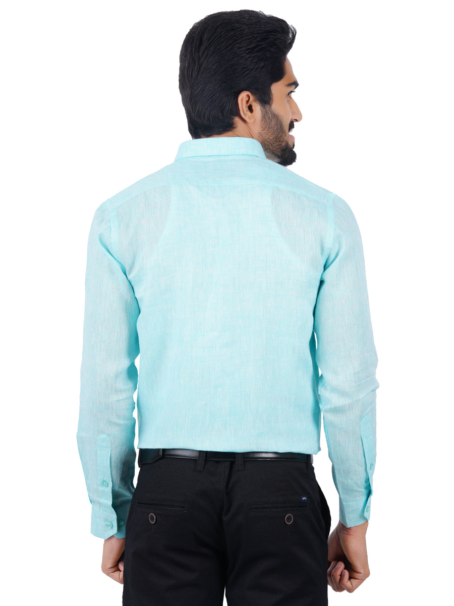 Mens Pure Linen Full Sleeves Shirt Sky Blue-Back view
