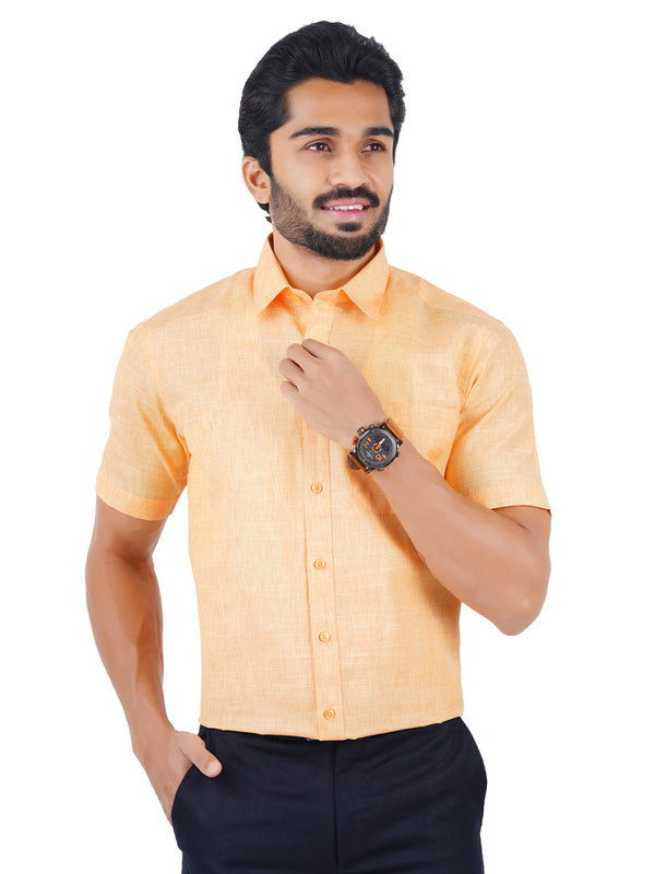 Mens Cotton Blended Formal Shirt Half Sleeves Light Orange T12 CK4