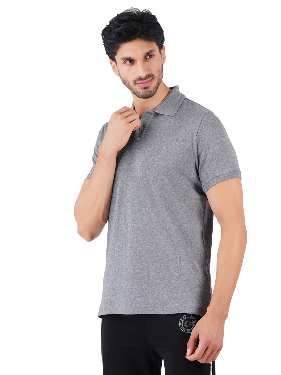 Men's Grey Super Combed Cotton Half Sleeves Polo T-Shirt-Sid eview