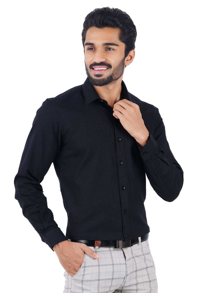 Mens Formal 100% Cotton Full Sleeves Black Shirt CL2 GT8-Side view