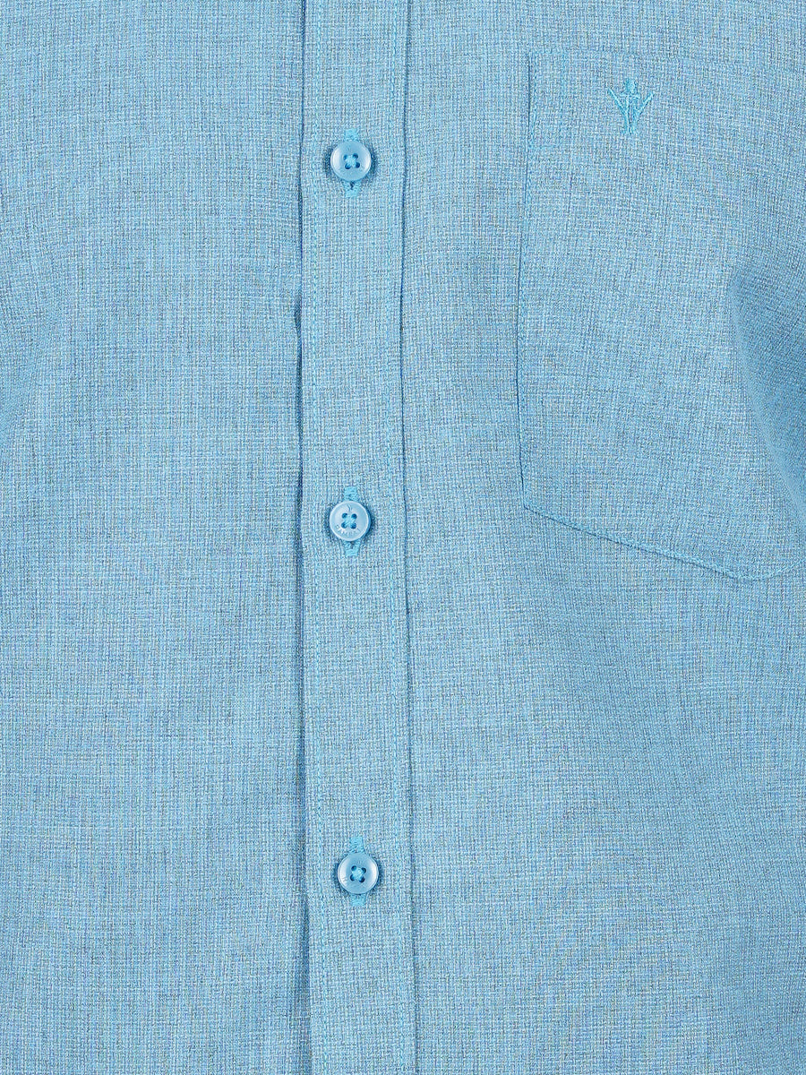 Mens Cotton Blended Formal Shirt Half Sleeves Dark Sky Blue T12 CK3-Zoom view