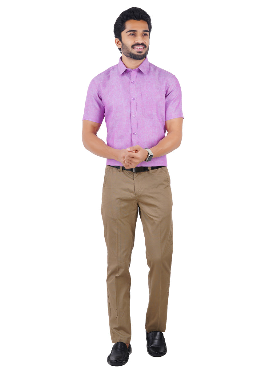 Mens Pure Linen Half Sleeves Shirt Purple-Full view