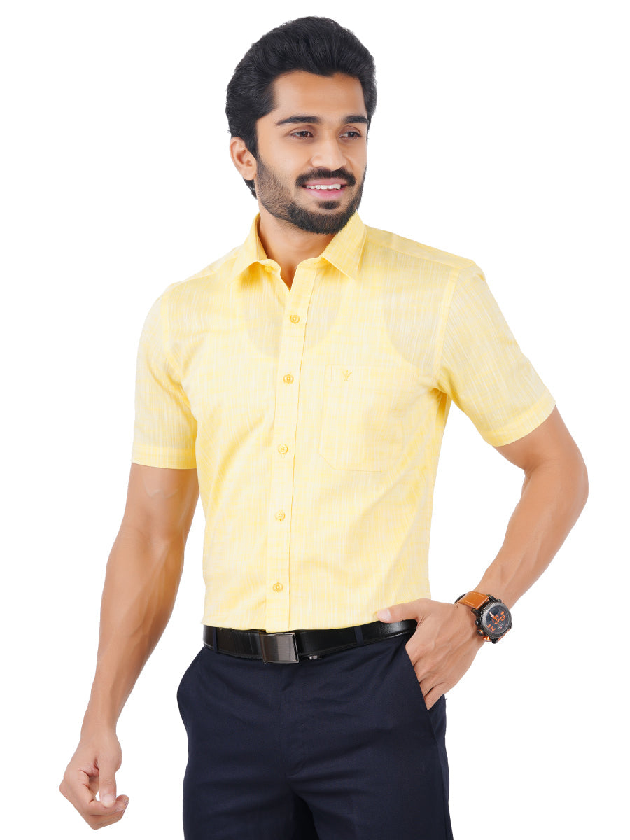 Mens Formal Shirt Half Sleeves Plus Size Yellow CL2 GT14-Front view