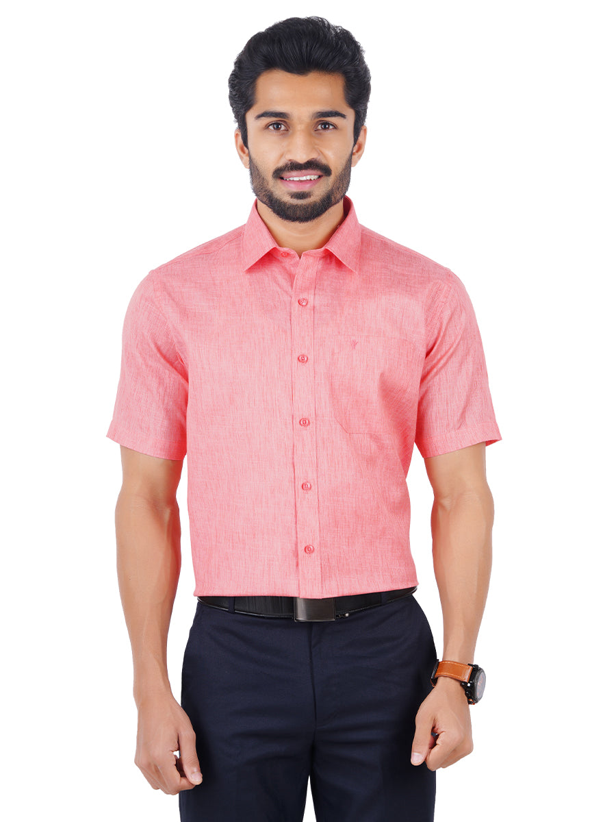 Mens Cotton Blended Formal Shirt Half Sleeves Pink T12 CK5