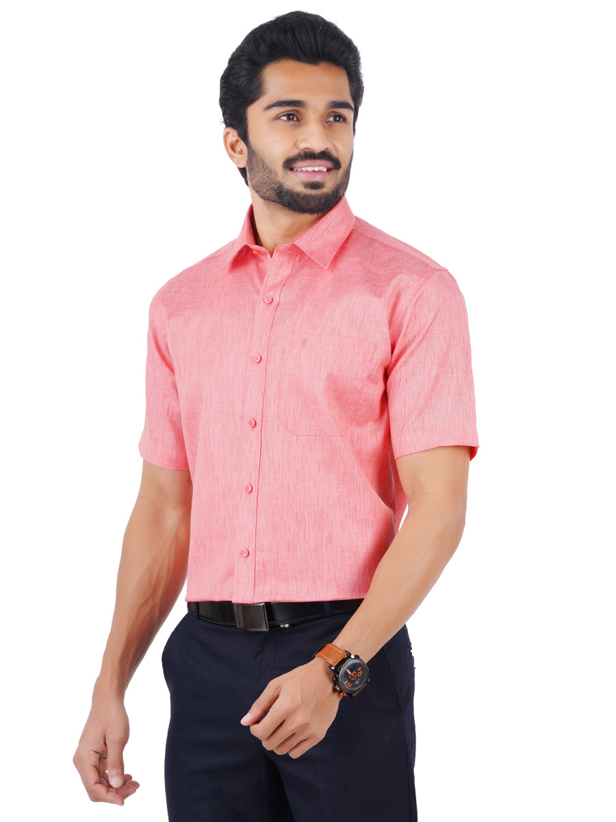 Mens Cotton Blended Formal Shirt Half Sleeves Pink T12 CK5-Side view