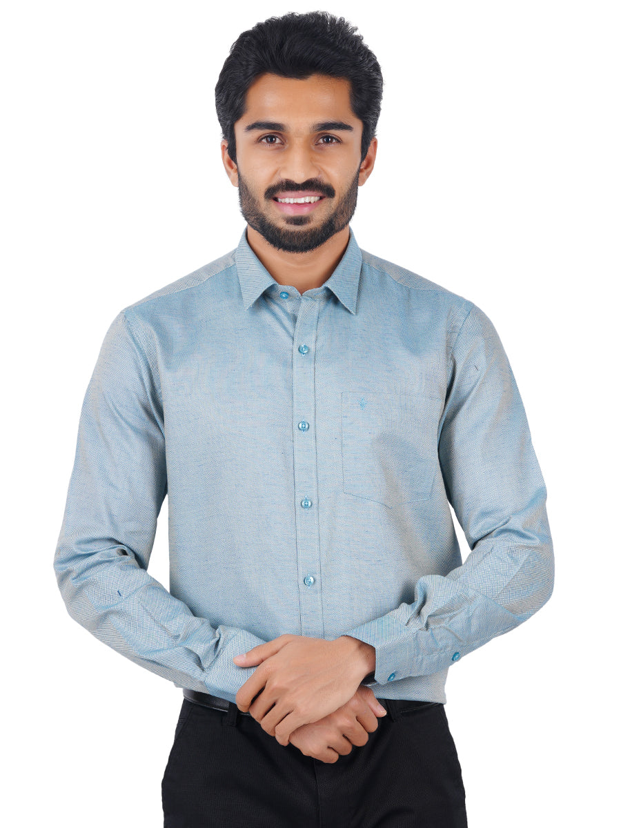 Men Cotton Rich Shirt Full Sleeves Pale Cyan T18 CY5
