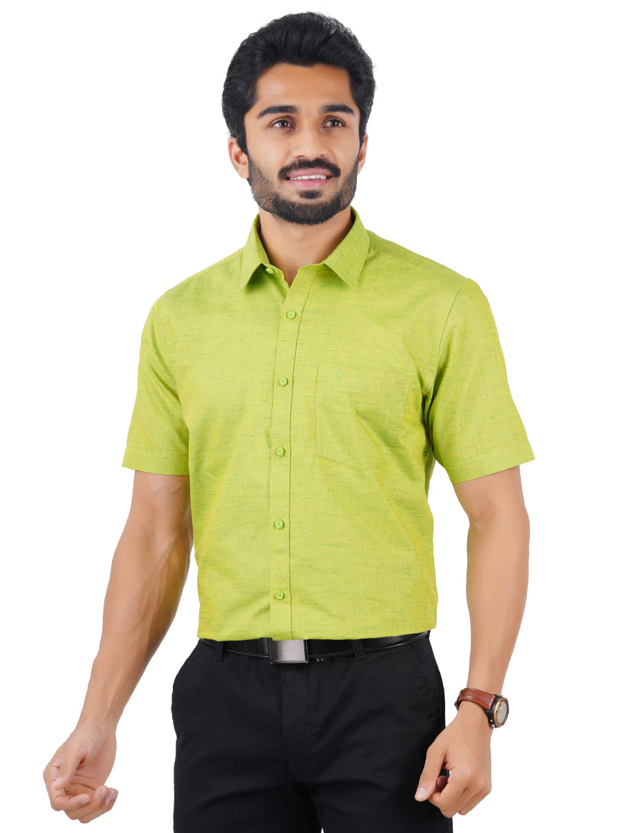 Mens Formal Shirt Half Sleeves Yellow Green T16 CO4-Front view