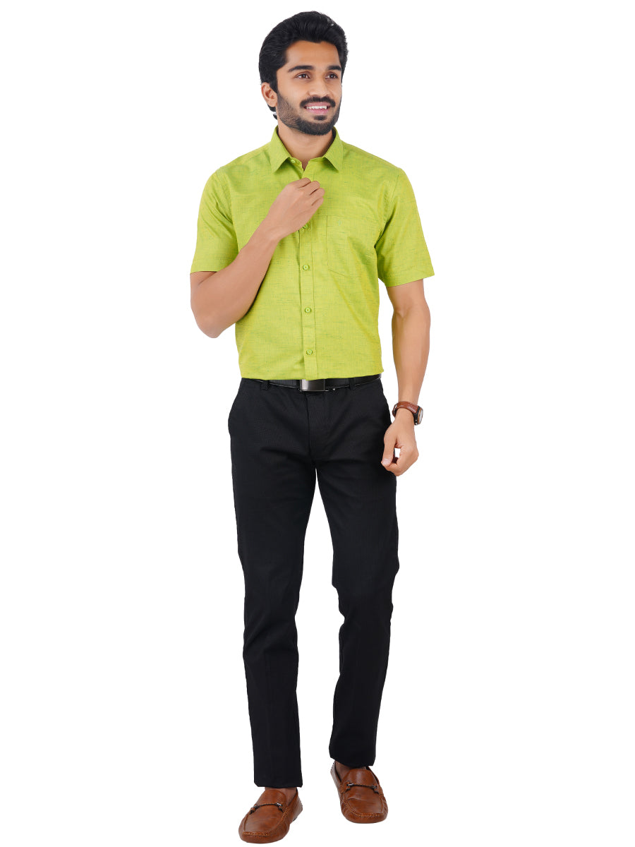 Mens Formal Shirt Half Sleeves Yellow Green T16 CO4-Full view