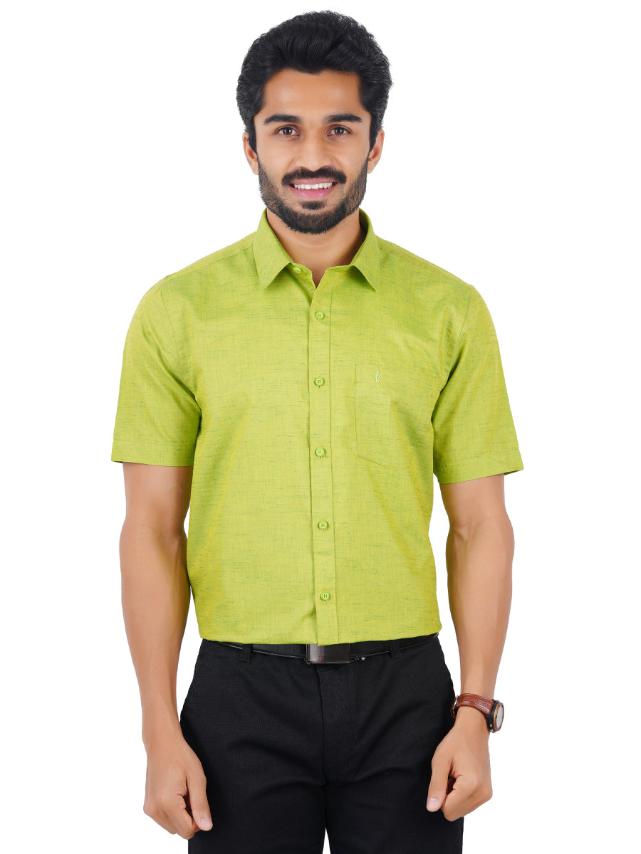Mens Formal Shirt Half Sleeves Yellow Green T16 CO4