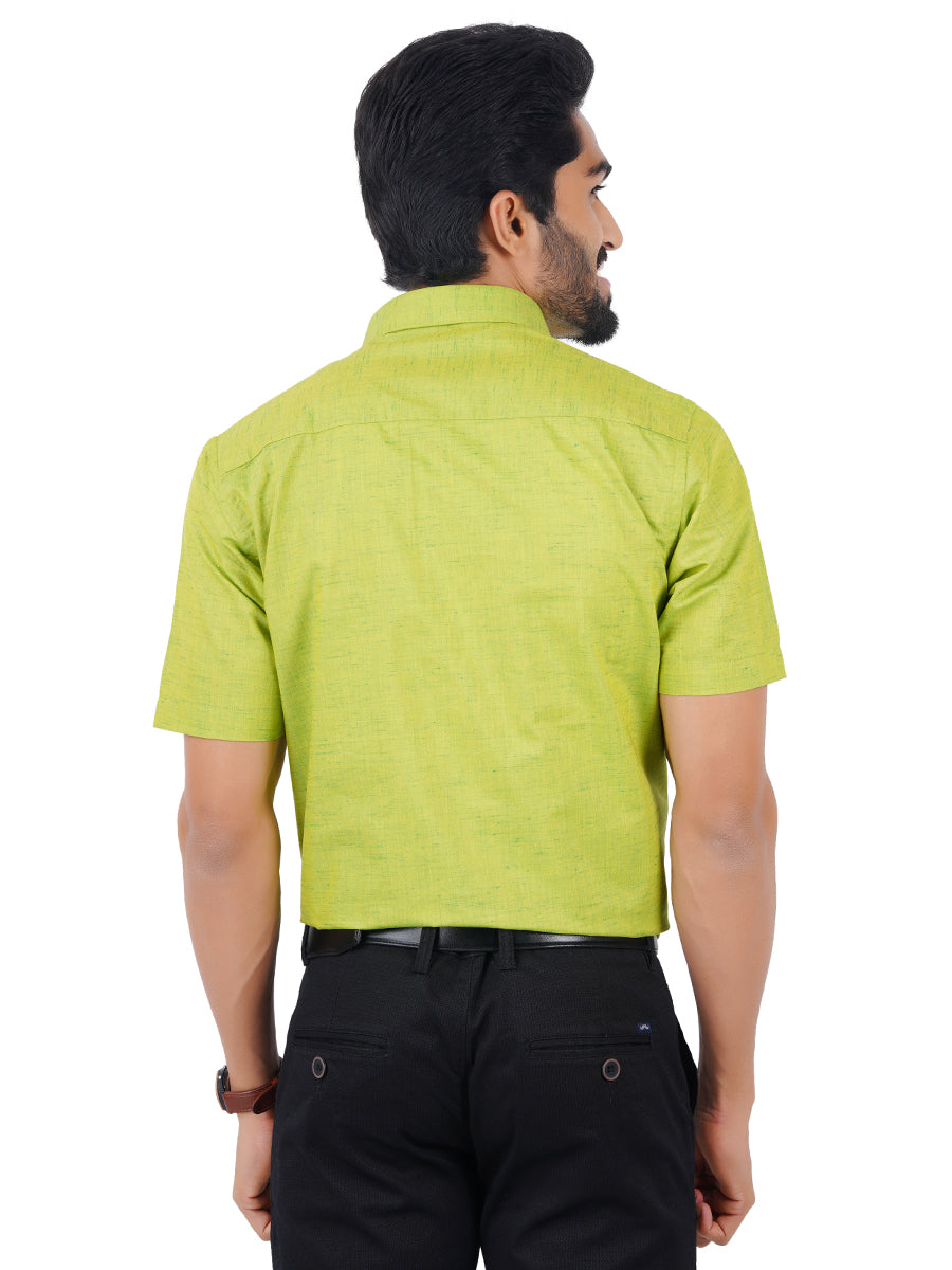 Mens Formal Shirt Half Sleeves Yellow Green T16 CO4-Back view