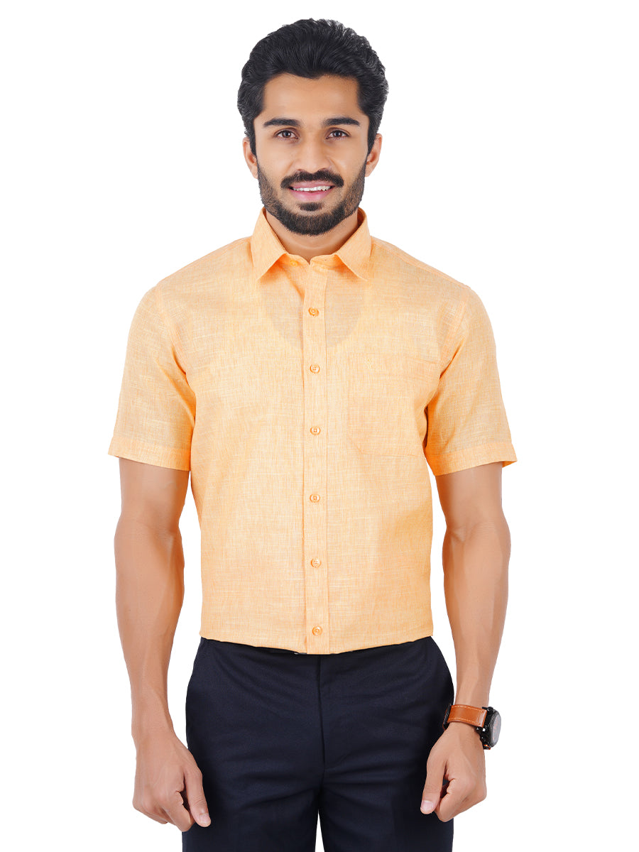 Mens Cotton Blended Formal Shirt Half Sleeves Light Orange T12 CK4-Front view
