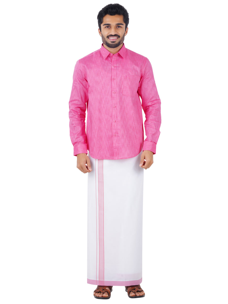 Mens Matching Border Dhoti & Shirt Set Full Rose C34