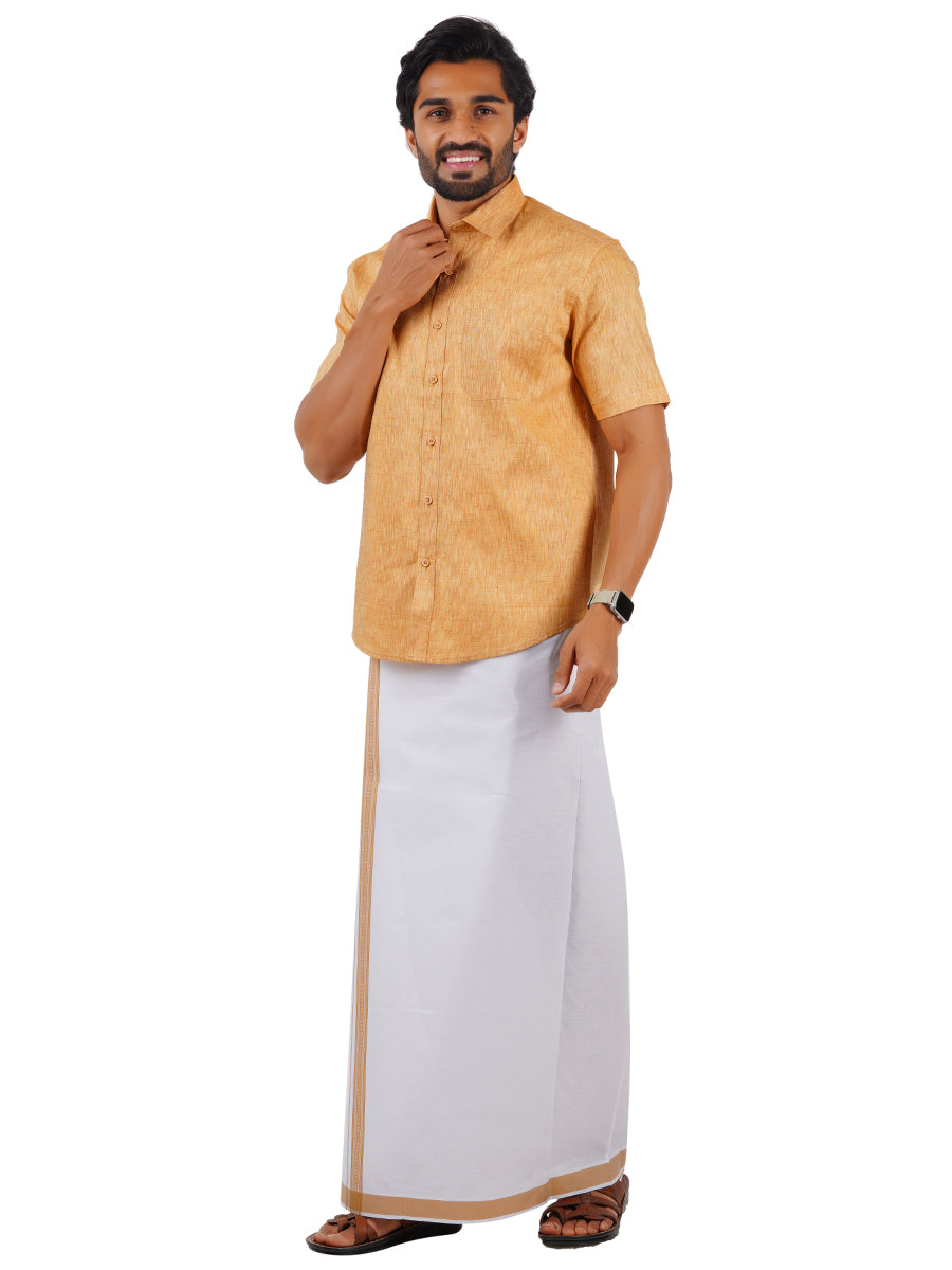 Mens Readymade Adjustable Dhoti with Matching Shirt Half Mustard C1-Side view