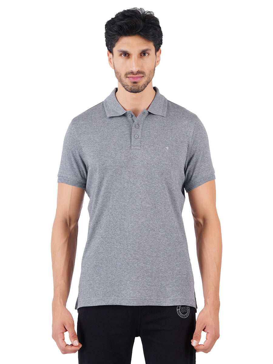 Men's Grey Super Combed Cotton Half Sleeves Polo T-Shirt