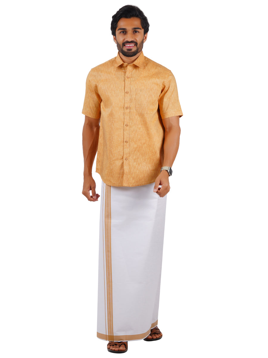 Mens Readymade Adjustable Dhoti with Matching Shirt Half Mustard C1