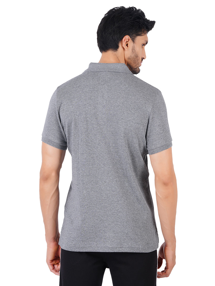 Men's Grey Super Combed Cotton Half Sleeves Polo T-Shirt-Back view