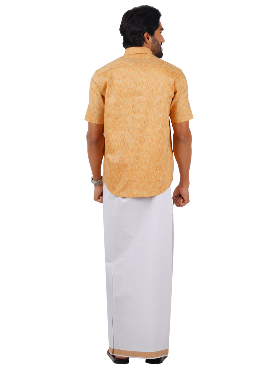 Mens Readymade Adjustable Dhoti with Matching Shirt Half Mustard C1-Back view