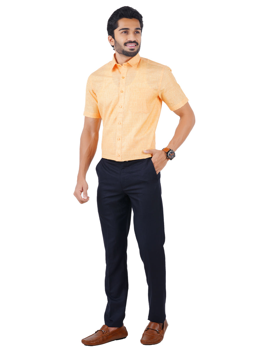 Mens Cotton Blended Formal Shirt Half Sleeves Light Orange T12 CK4-Full view