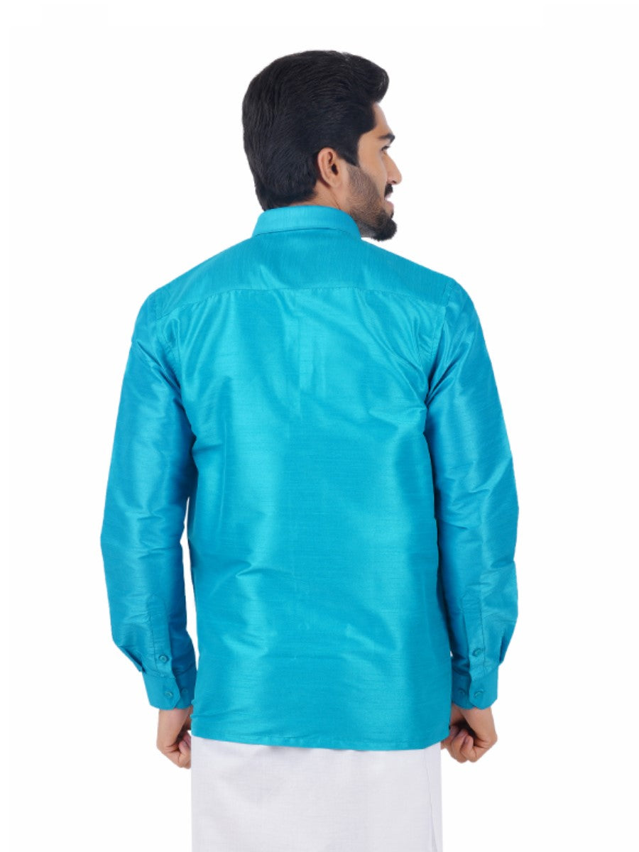 Mens Solid Fancy Full Sleeves Shirt Blue-Back view