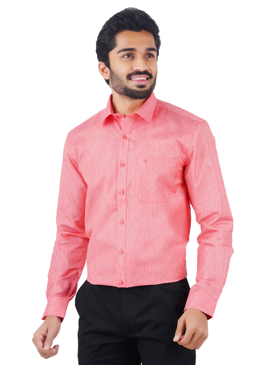 Mens Cotton Blended Formal Shirt Full Sleeves Pink T12 CK5-Front view