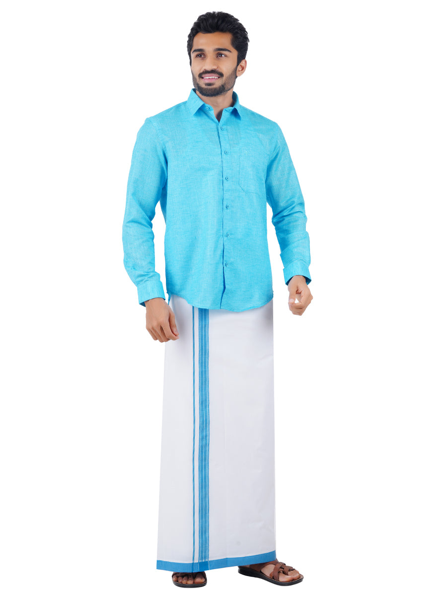 Mens Matching Border Dhoti & Full Sleeves Shirt Set C11