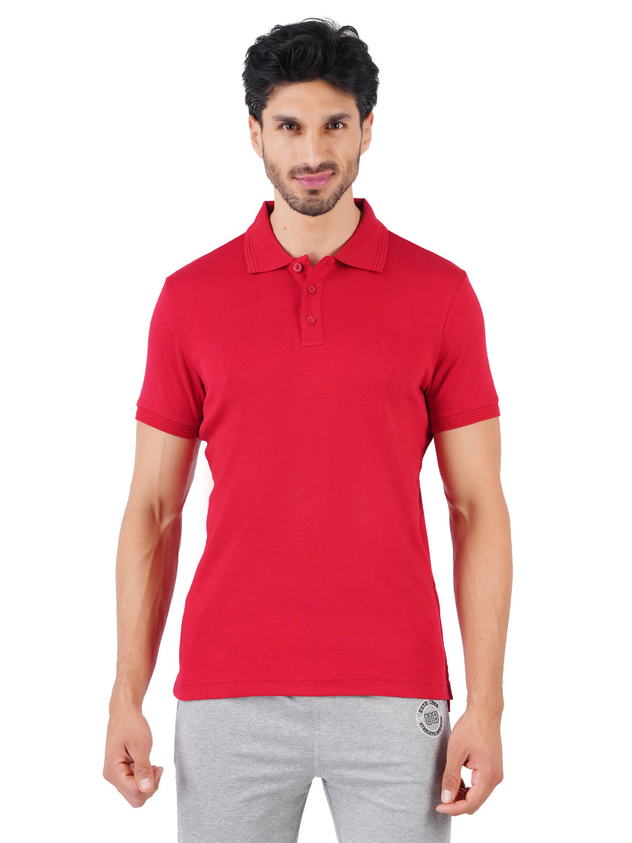 Men's Red Super Combed Cotton Half Sleeves Polo T-Shirt