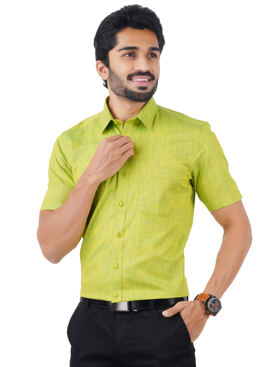 Mens Formal Shirt Half Sleeves Yellowish Green CL2 GT2-Froint view