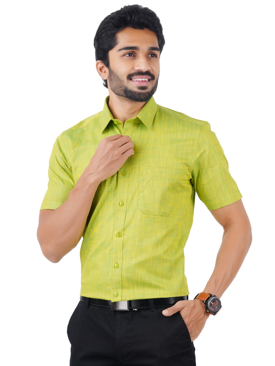 Mens Formal Shirt Half Sleeves Plus Size Yellowish Green CL2 GT2-Front view