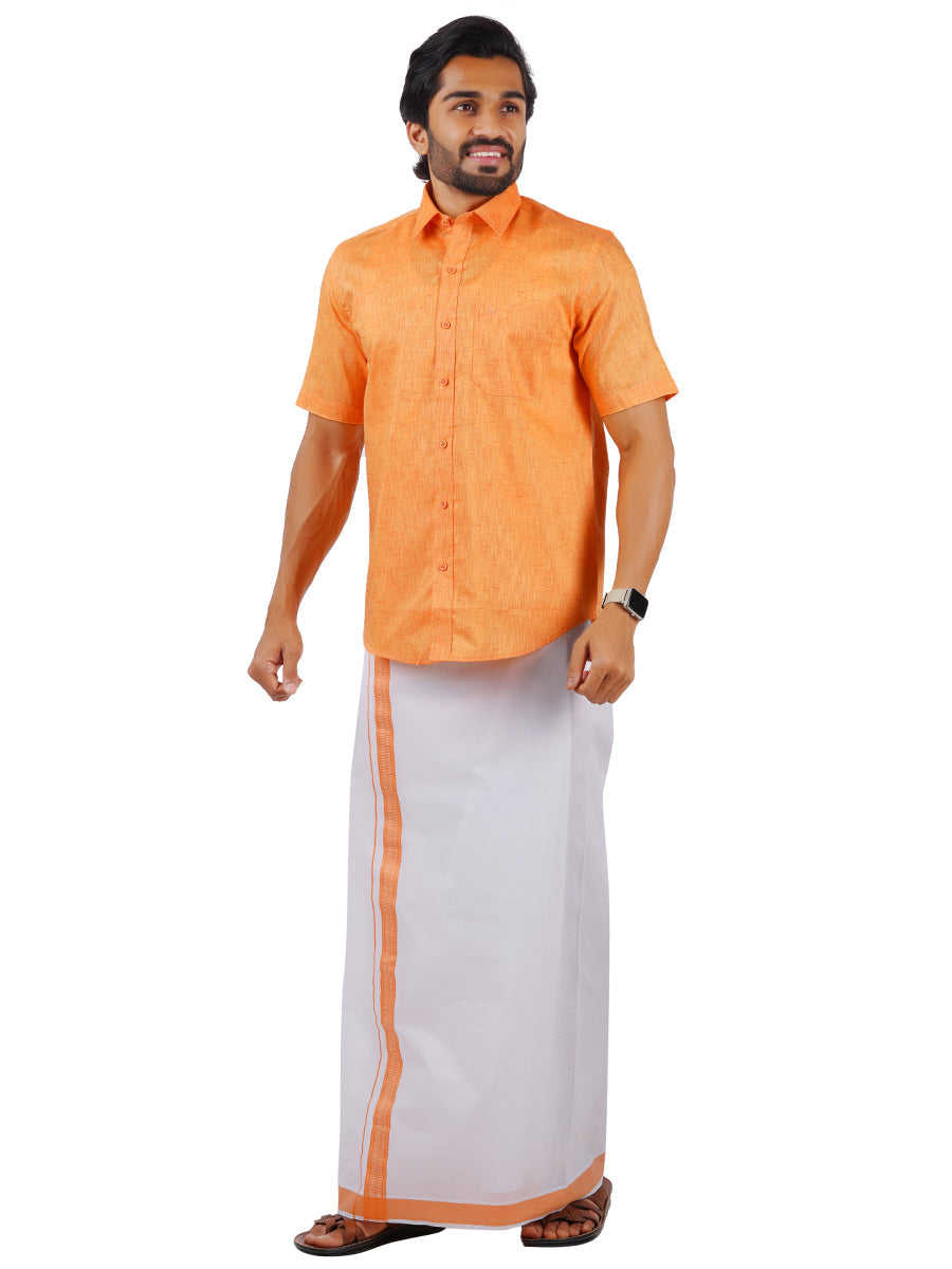 Mens Readymade Adjustable Dhoti with Matching Shirt Half Orange C2-Side view