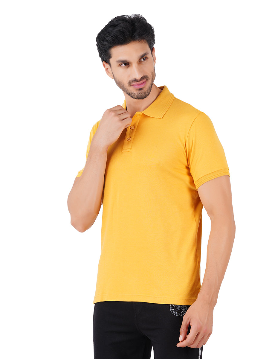 Men's Mustard Super Combed Cotton Half Sleeves Polo T-Shirt-Sdie view