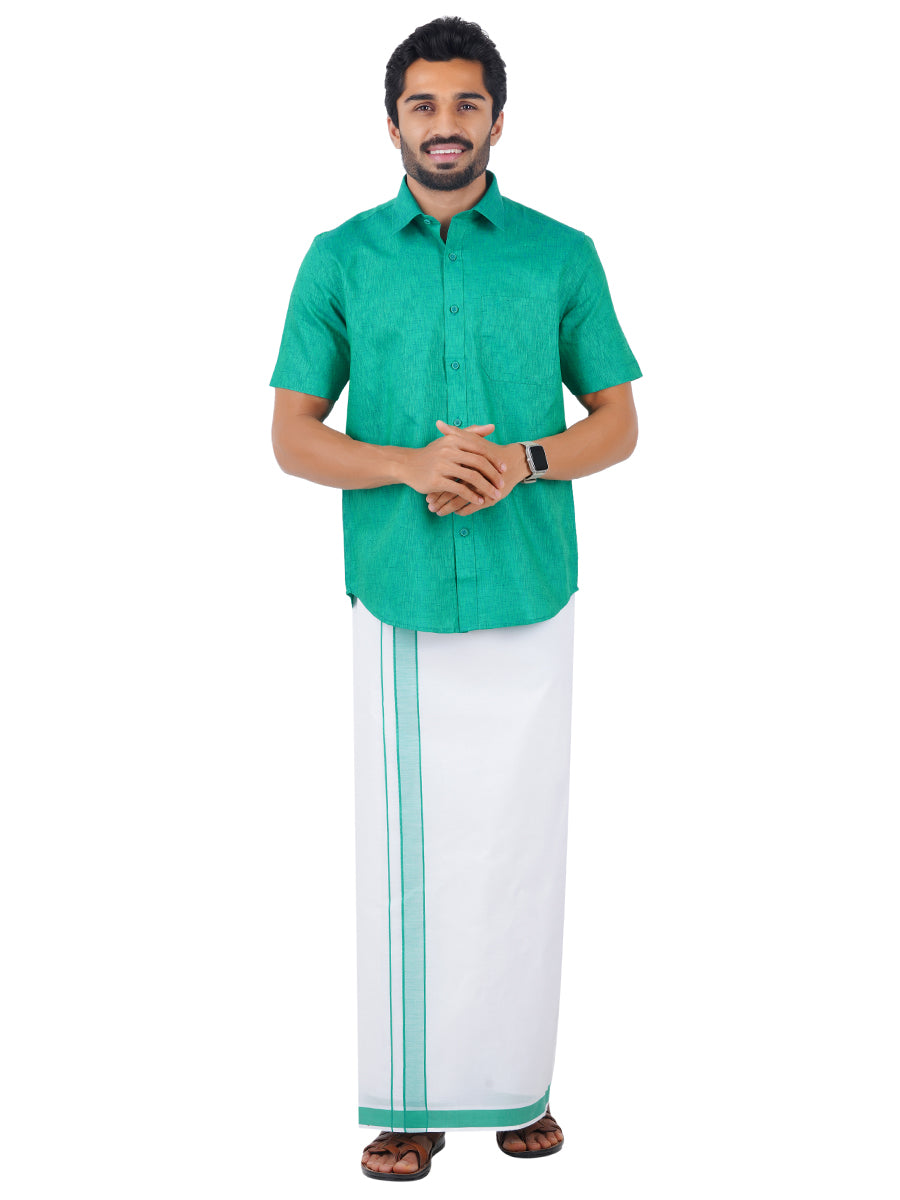 Mens Matching Border Dhoti & Shirt Set Half Green C36-Front view
