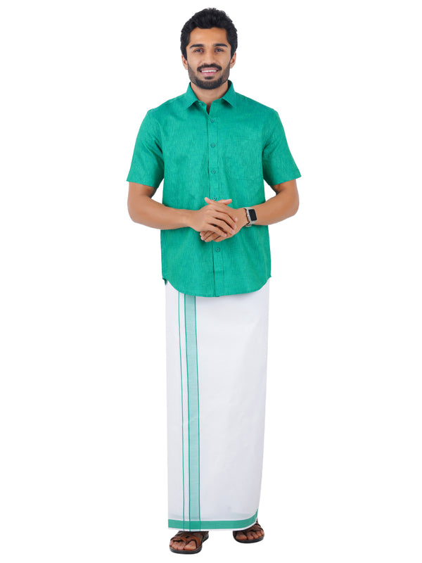 Mens Readymade Adjustable Dhoti with Matching Shirt Half Green C36