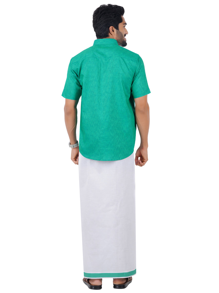 Mens Matching Border Dhoti & Shirt Set Half Green C36-Back view
