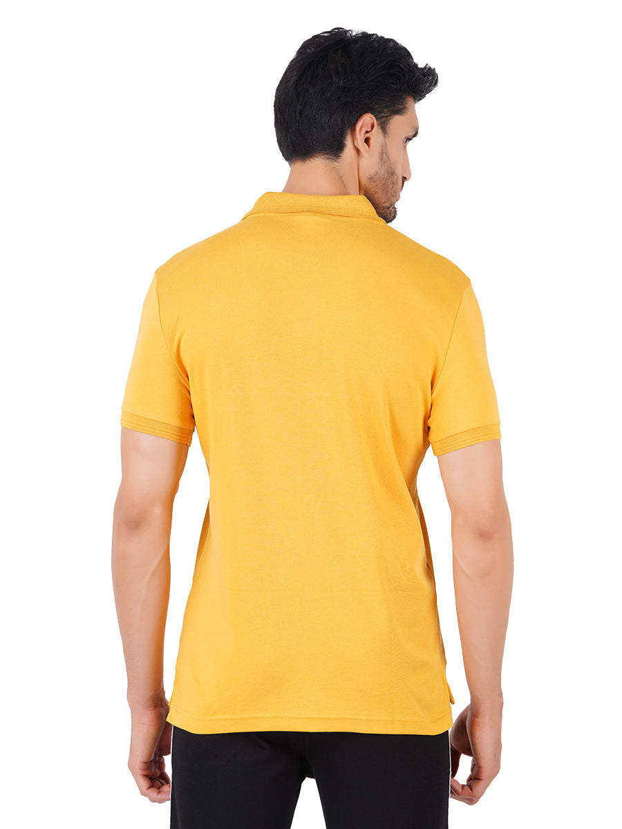 Men's Mustard Super Combed Cotton Half Sleeves Polo T-Shirt-Back view