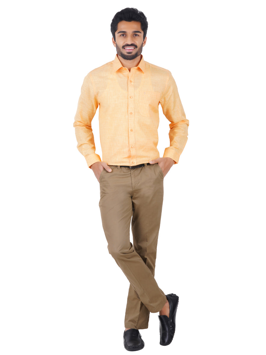Mens Cotton Blended Formal Shirt Full Sleeves Light Orange T12 CK4-Full view