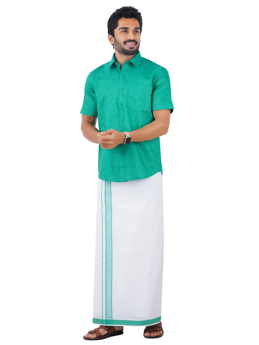 Mens Matching Border Dhoti & Shirt Set Half Green C36-Side view