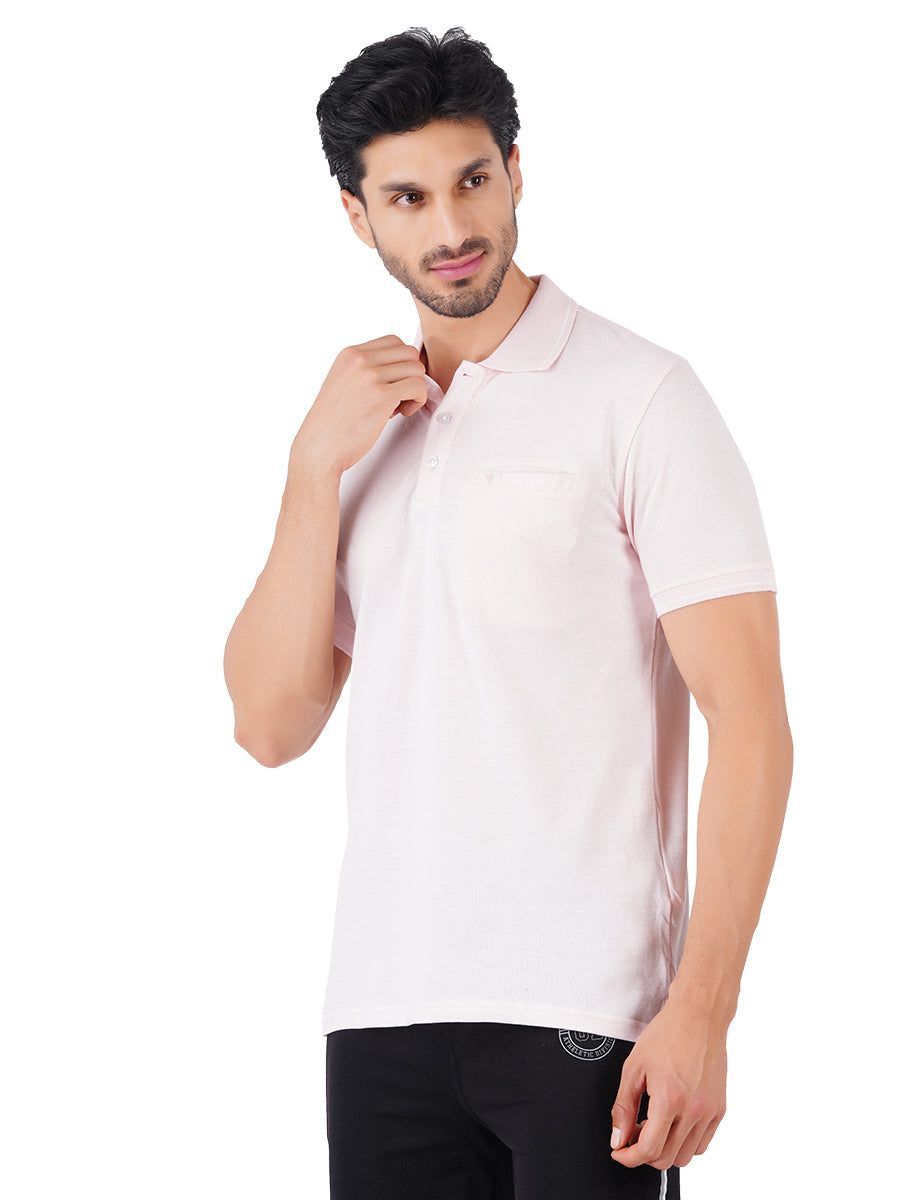 Cotton Blend Polo T-Shirt Pink with Chest Pocket-Side view