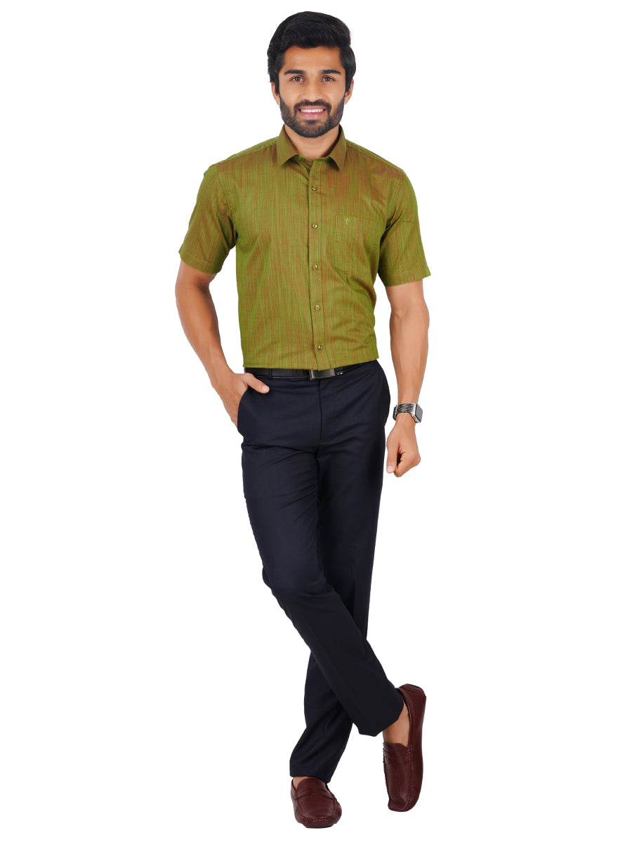 Mens Cotton Formal Shirt Half Sleeves Green T32 TH8-Full v iew