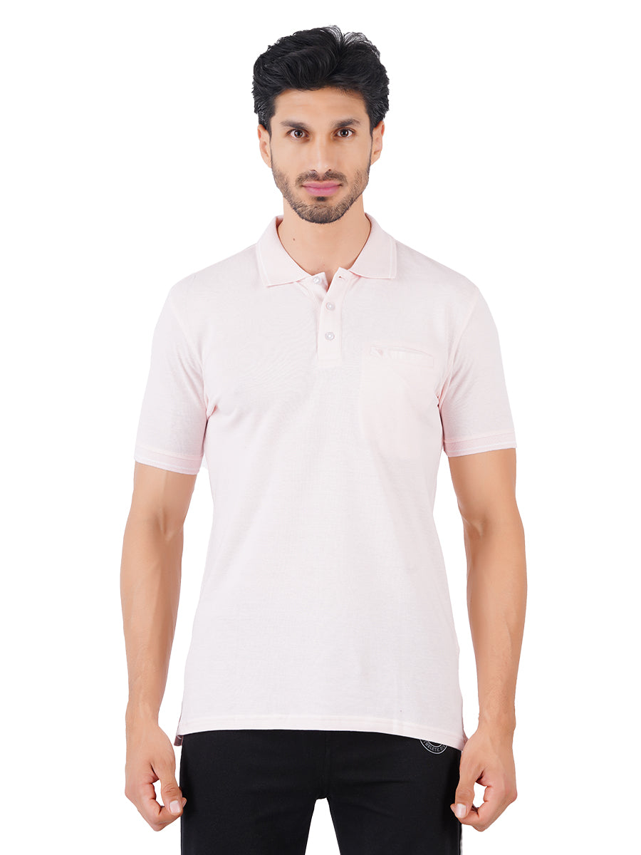 Cotton Blend Polo T-Shirt Pink with Chest Pocket