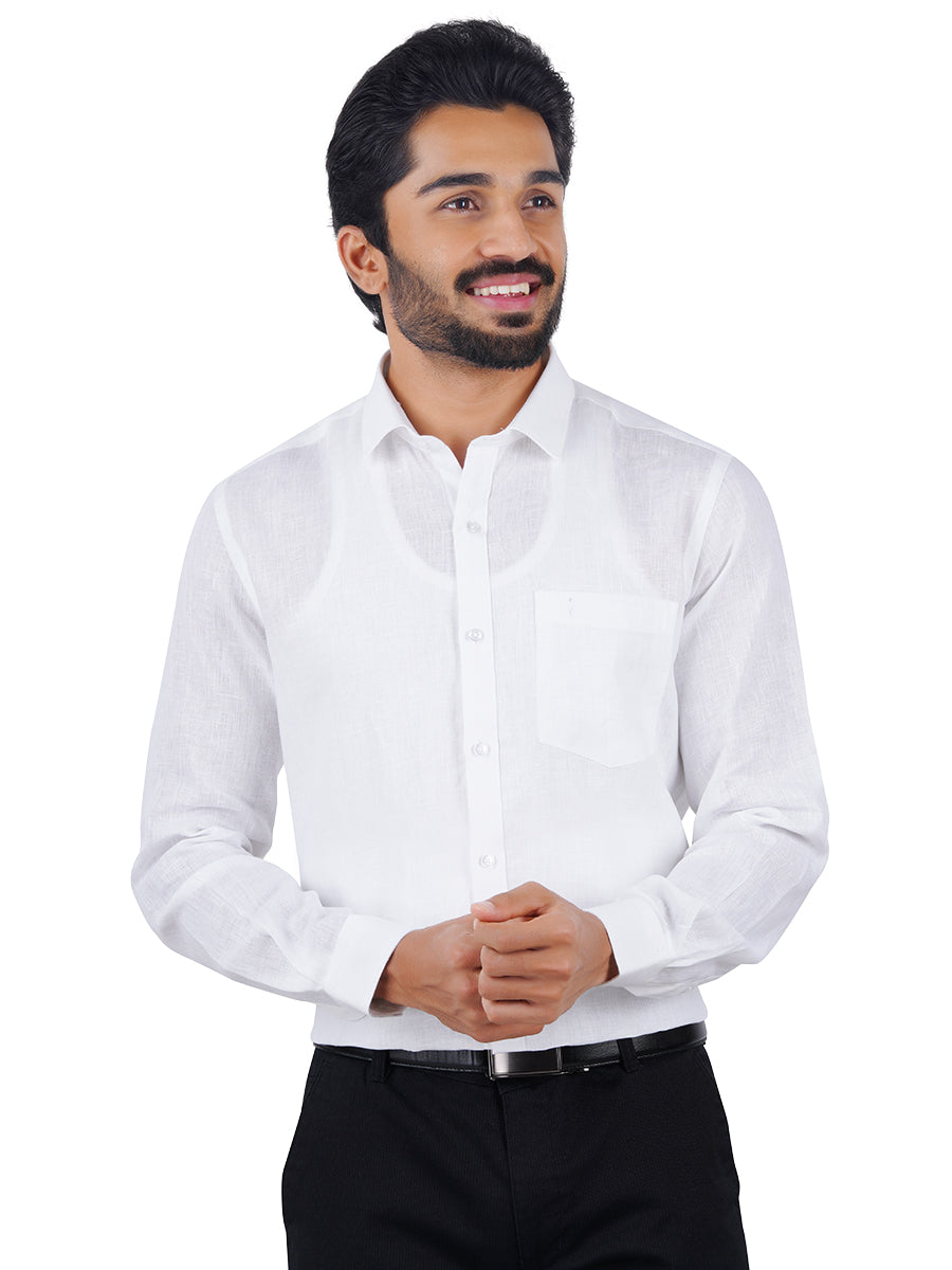 Mens 100% Pure Linen Full Sleeves White Shirt 5445