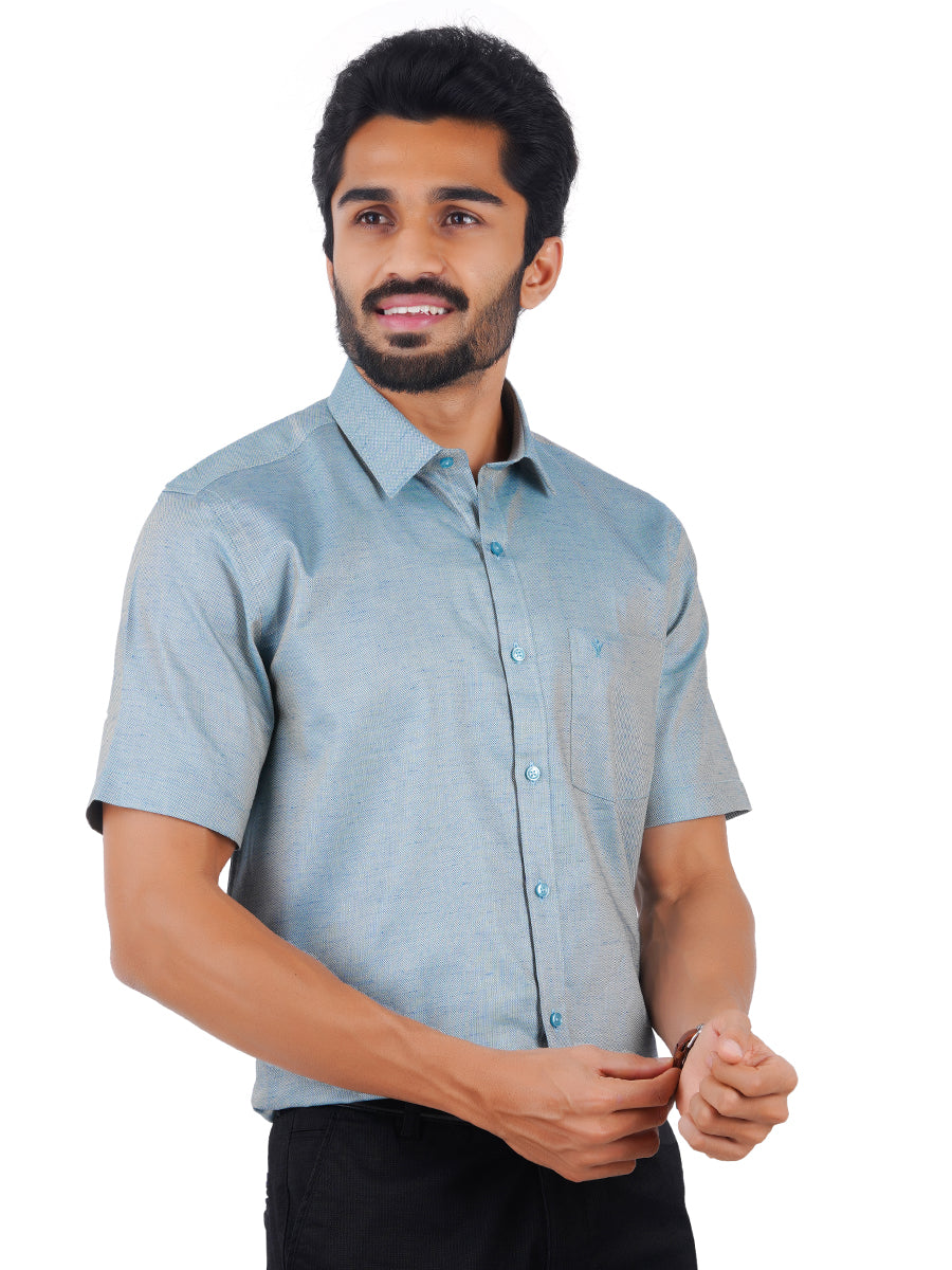 Men Poly Cotton Shirt Half Sleeves Pale Cyan T18 CY5