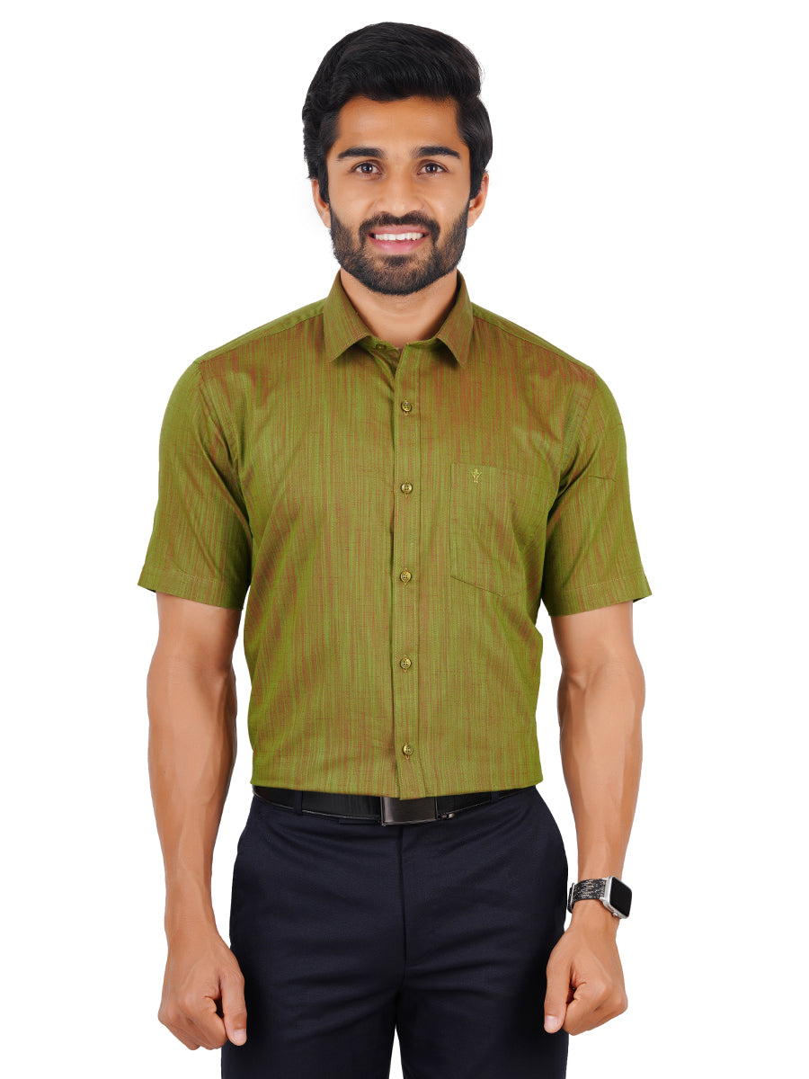 Mens Cotton Formal Shirt Half Sleeves Green T32 TH8-Front view
