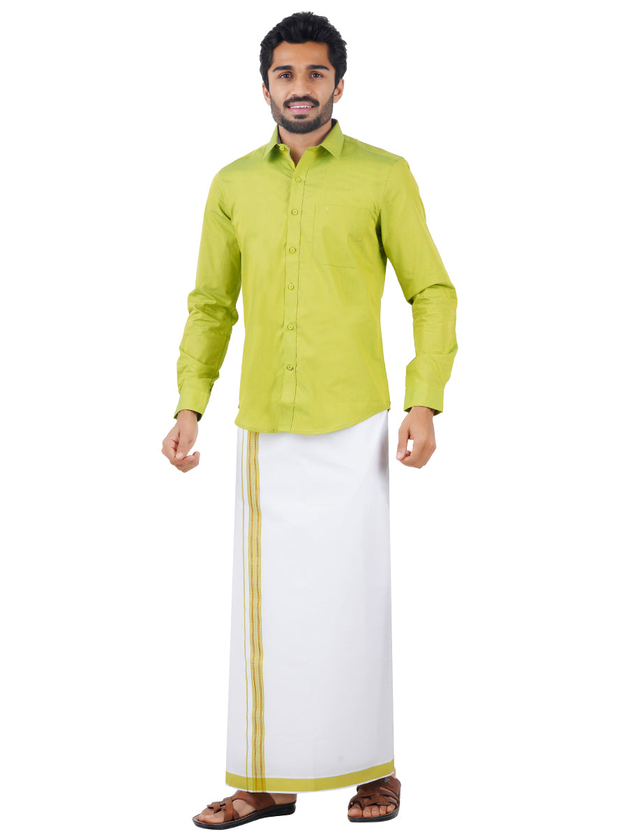 Mens Fancy Border Dhoti & Full Sleeves Shirt Set Green G112-Full view