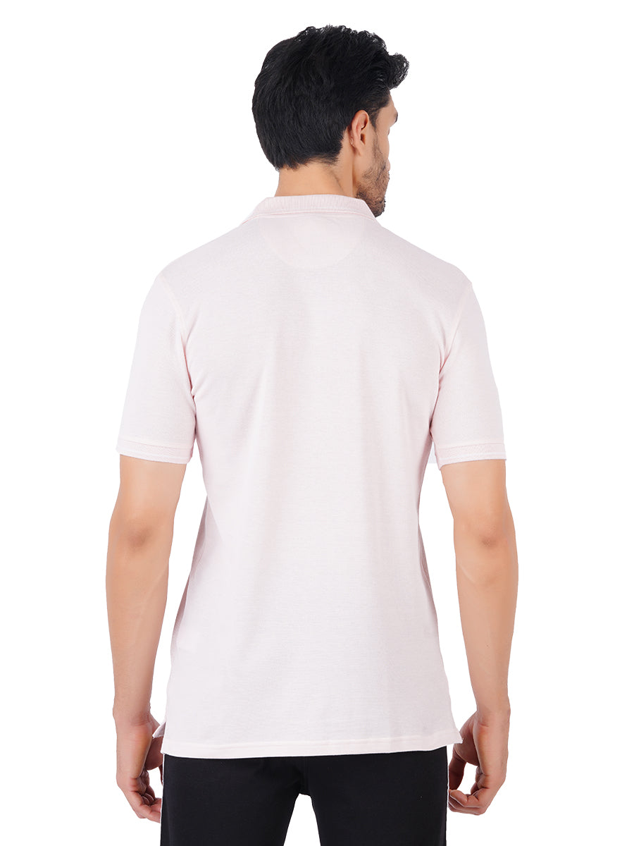 Cotton Blend Polo T-Shirt Pink with Chest Pocket-Back view