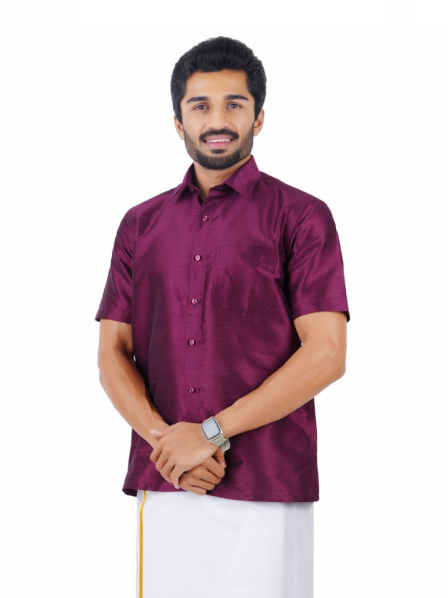 Mens Solid Fancy Half Sleeves Shirt Tyrian Purple