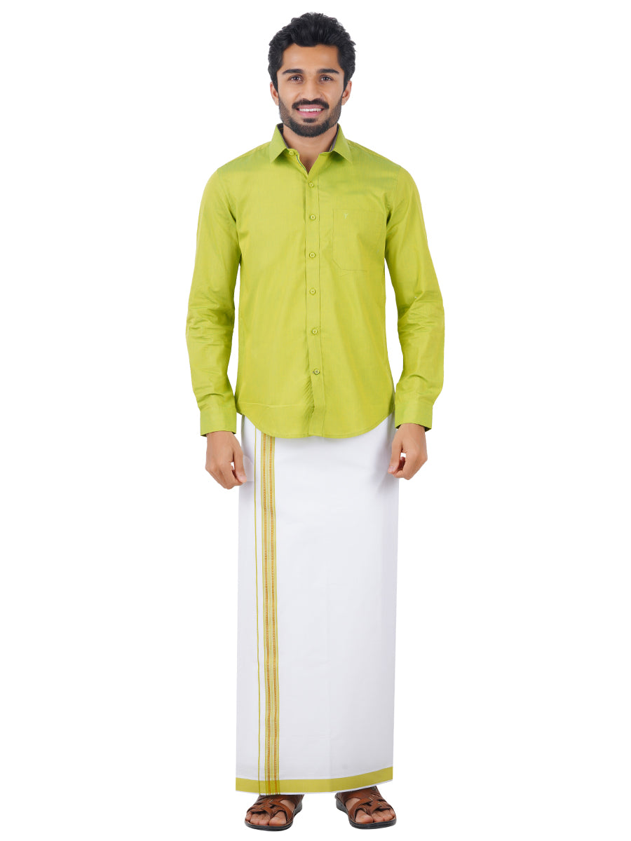 Mens Fancy Border Dhoti & Full Sleeves Shirt Set Green G112