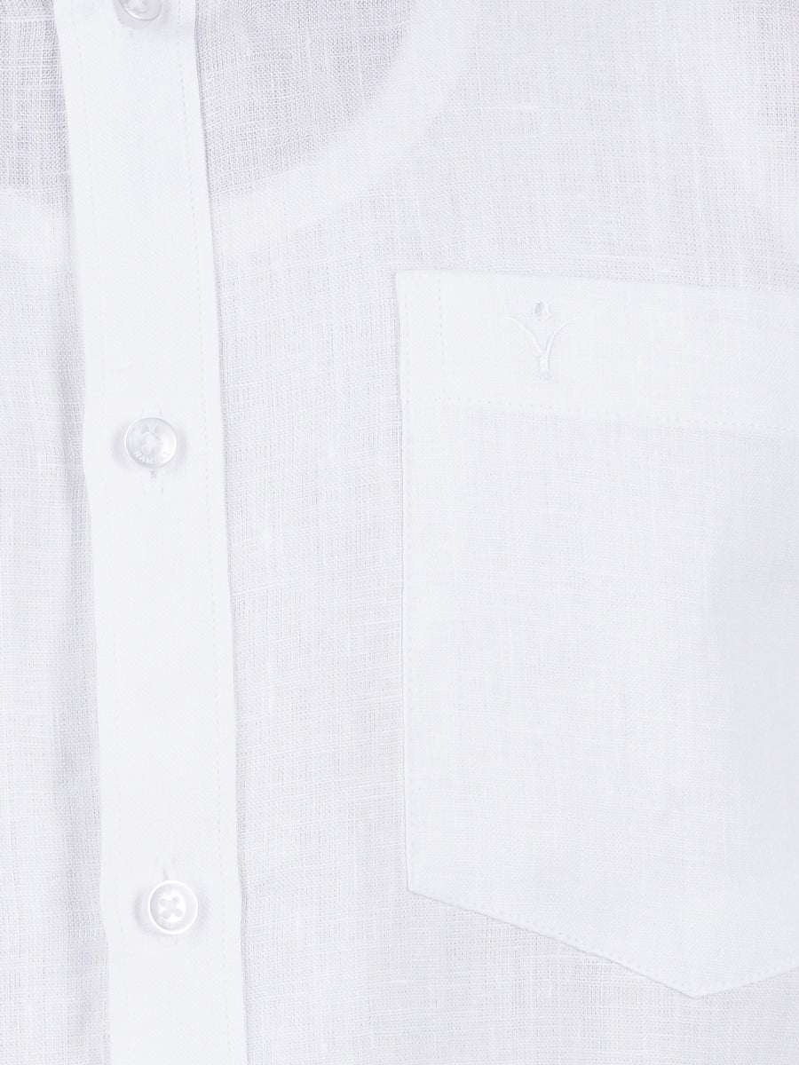Mens 100% Pure Linen Full Sleeves White Shirt 5445-Zoom view