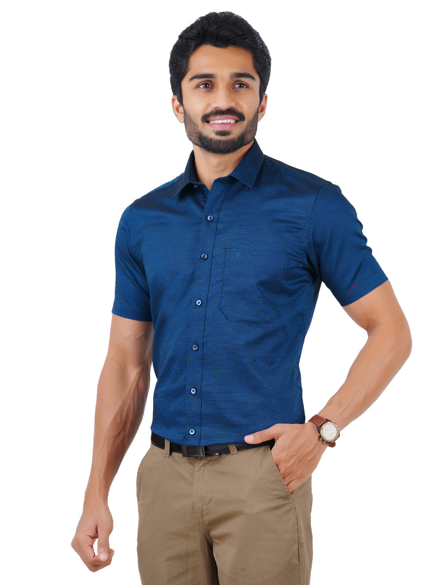 Premium Cotton Shirt Half Sleeves Dark Blue EL GP6-Side view