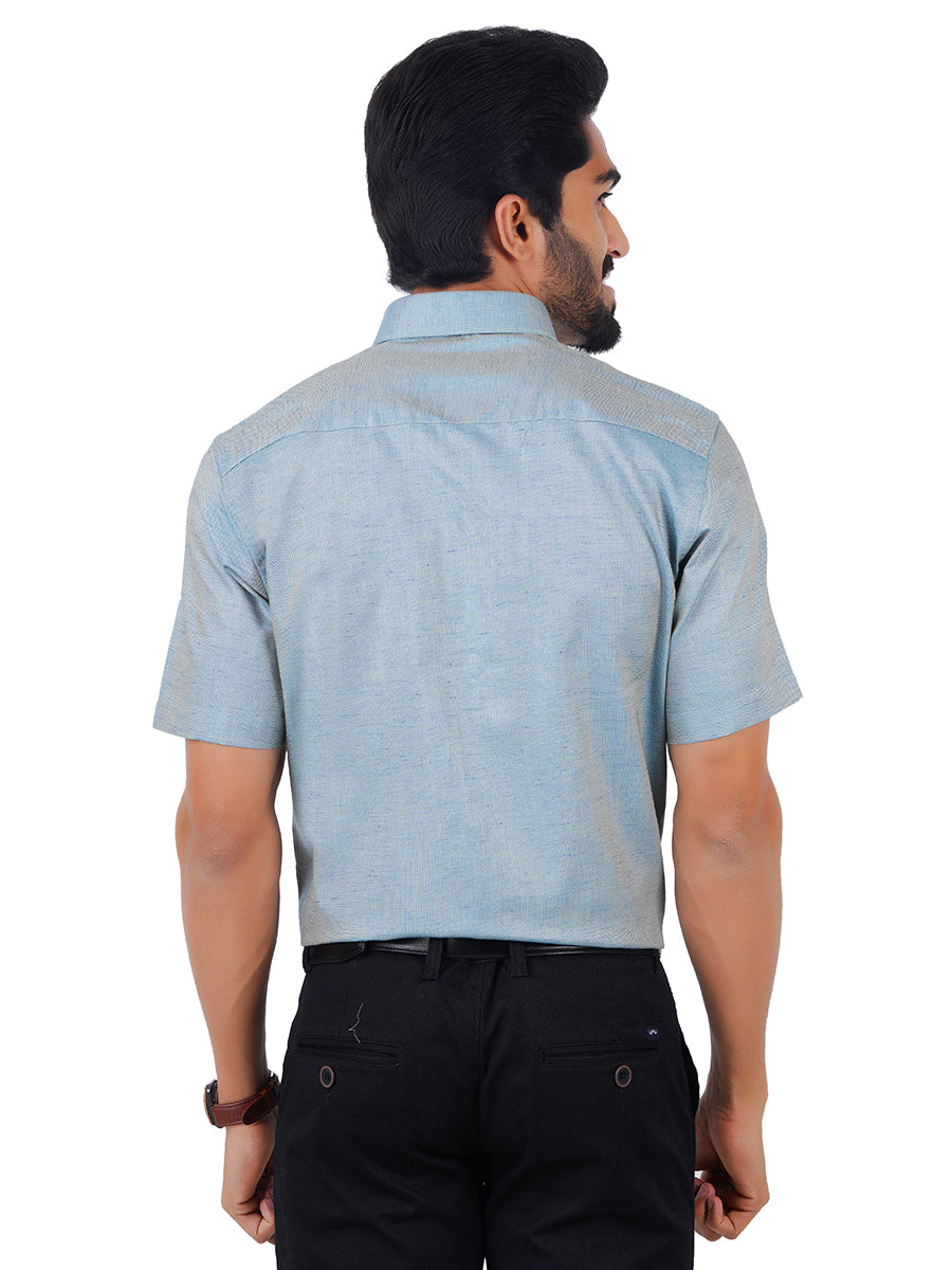 Men Poly Cotton Shirt Half Sleeves Pale Cyan T18 CY5